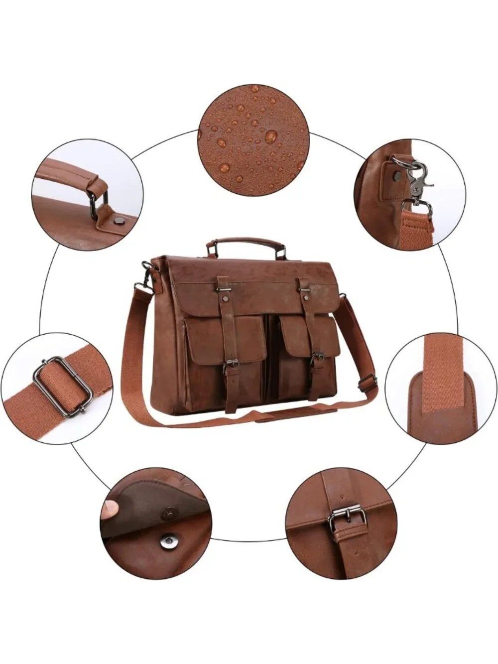 Vintage Leather Messenger Bag for Men, 15.6